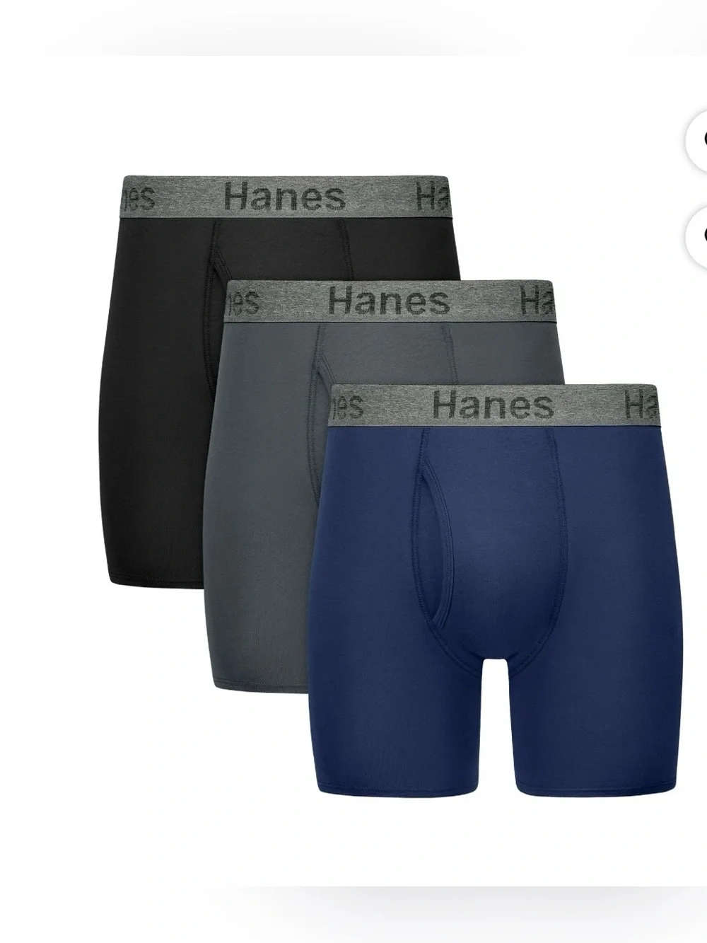 Hanes 3-Pack Boxer Briefs in Black, Gray &  Blue Size S